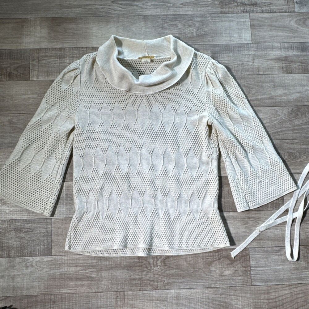 vtg Vivanti 3/4 Sleeve Sweater size 10 cream open weave Cowl Neck